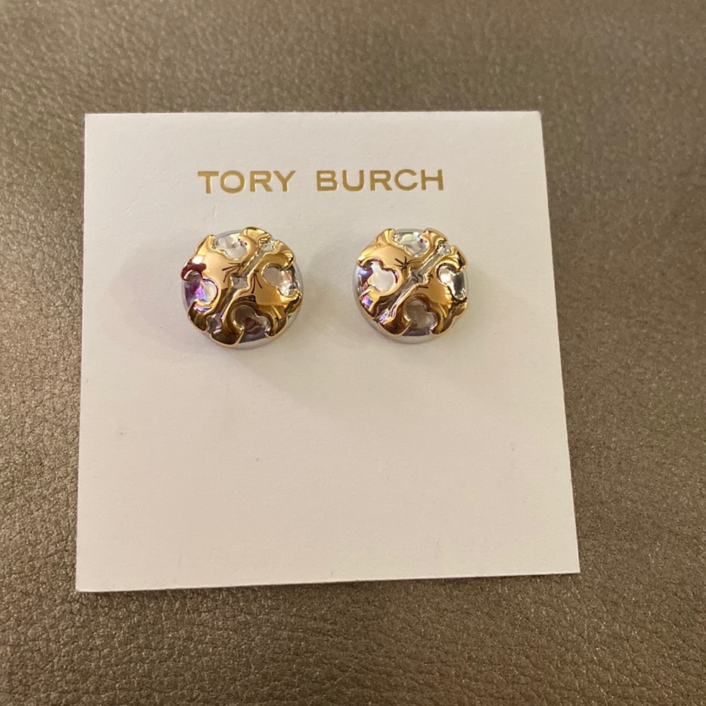 Tory Burch applied logo stud earrings never worn brand new!